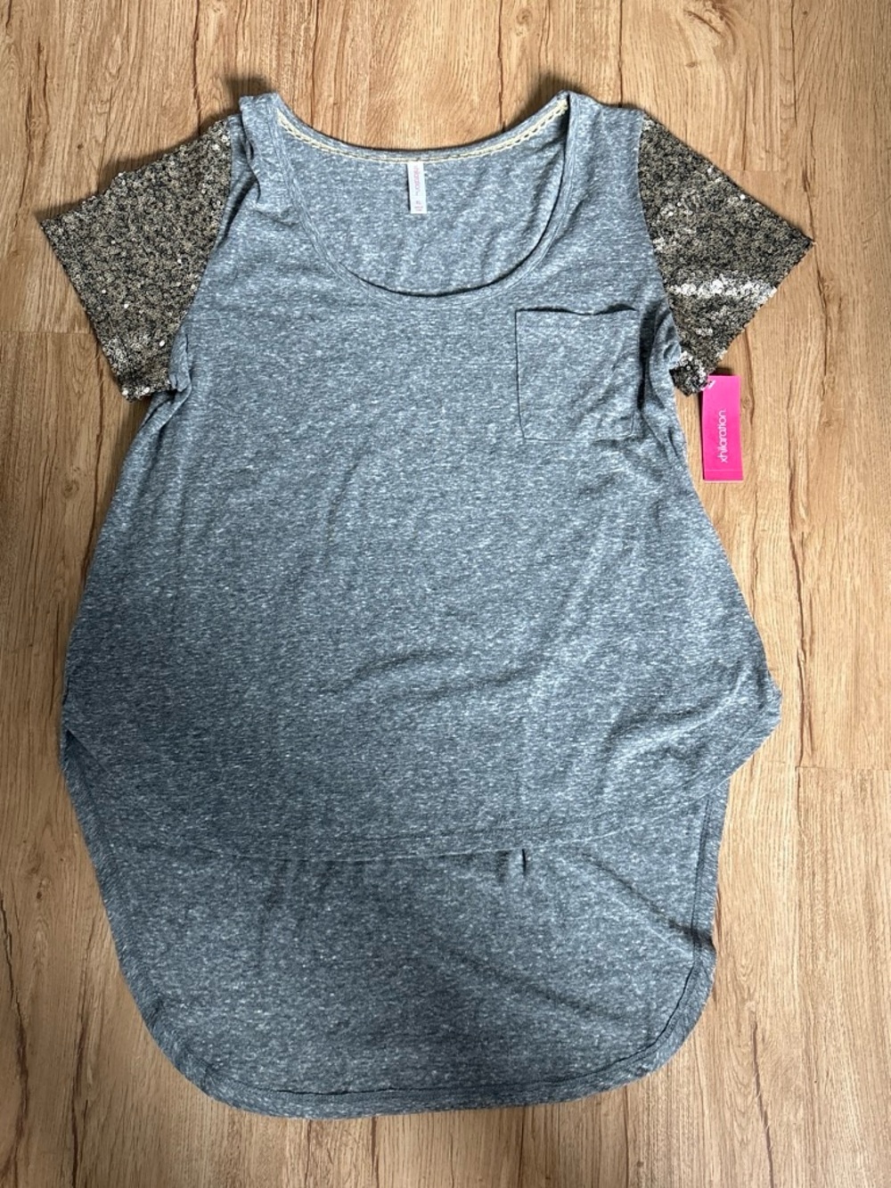 Xhilaration Heather Gray Tee with Gold Sequin Short Sleeves